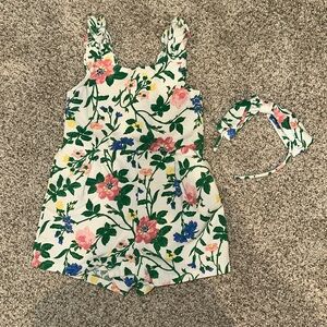 Janie and Jack 18-24 mos floral romper with matching headband *WORN ONCE